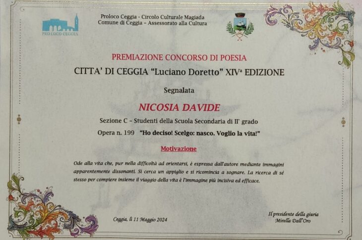 8 MOTIVAZIONE 4 PREMIO Ceggia DN classe 5^L